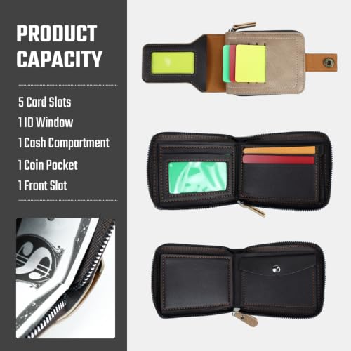 Image of Men Wallet, Vintage PU Leather Multi-Card Zipper Wallet with 8 Card Slots and Coin Pocket Large Capacity Buckle Credit Card Holder Wallet with Zipper (C, Light Brown)