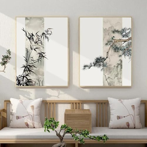 Affiche paysage chinois bambou prune pour créer un salon zen et moderne