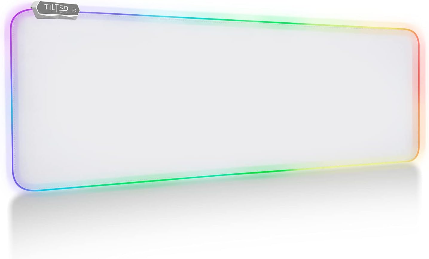 Tilted Nation Bone White Gaming Mouse Pad RGB - Create Your Dream Setup - Bright LED Mousepad XL with 8 Light Modes - Smooth Gliding Large RGB - Easy to Clean Gamer Mat