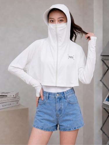 Image of Celary Women Sun Protection Hoodie Jacket with Face Cover |Korean UV Jacket|Extra Lightweight Full Sleeve UV Protection Hooded Shrug for Daily Wear |Pollution-UPF 50+ Protection