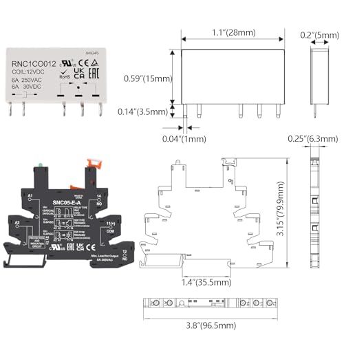 Relé de señal PLC de 12V CC con base de enchufe y riel DIN 6