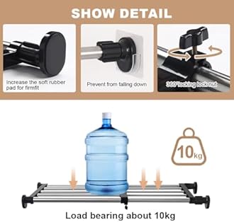 Hershii Expandable Closet Tension Shelf Rod Adjustable Metal Storage Rack Cabinet Organizer DIY Divider Separator Shelves for Wardrobe Cupboard Kitchen Bathroom, Black, 19.69-31.5inches