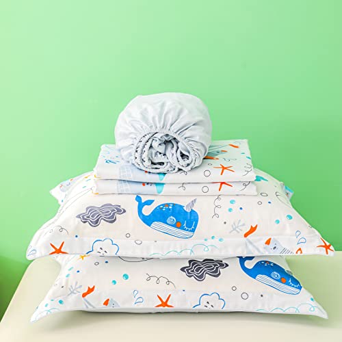 Simple&Opulence 100% Organic Cotton Duvet Cover For Kids Teens, 3 Pieces Soft Comforter Cover With Zipper Closure Cool Boy Girl Sea Sailboat Ocean Bedding Set - Whale, Twin #TOP6