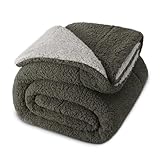Exclusivo Mezcla Reversible Queen Size Sherpa Blanket, Thick and Warm Fleece Blankets for Winter, Soft Plush Fluffy for Bed, 90x90 Inches, Dark Grey/Light Grey