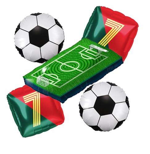 Number 7 Soccer Star Balloon Set - 4 Red and Green National Team Jersey Balloons 1 Football Field Balloon | Perfect for Soccer Birthday Party Decorations | Legendary Football Fans Party Supplies