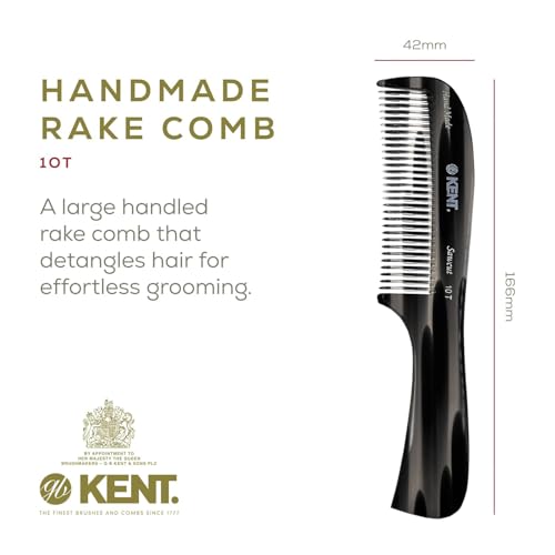 Kent 10T Black Graphite Large Detangler Comb, Wide Tooth Comb for Wet and Dry Curly Hair, Rake Combs for Women With Thick Hair, Saw-Cut and Hand Polished, Handmade in England - Thumbnail 2