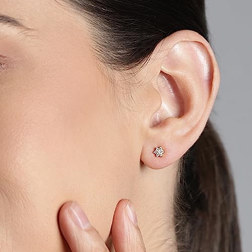 925 Silver CZ Floral Stud Earrings Hallmark Plated