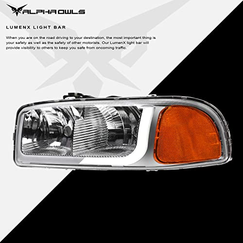 Alpha Owls Crystal Headlights with White LED Strip|Compatible With 1999-2006 GMC Sierra / 2007 Classic / 2000-2006 GMC Yukon|8743423|Chrome Amber by Alpha Owls - Image 4