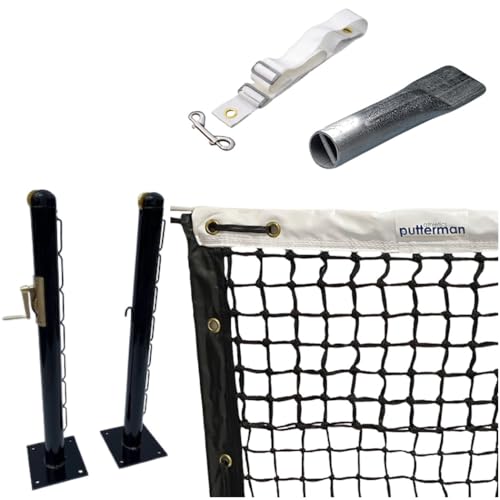 Putterman Tennis Posts – Surface Mount Kit – 3” OD Round, Internal Wind, Black – Optional Pipe Anchor