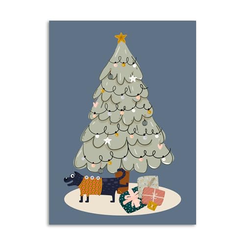 Nastami Weihnachtskarte lustig Postkarte Weihnachten Weihnachtskarten (Hund Weihnachtsbaum)
