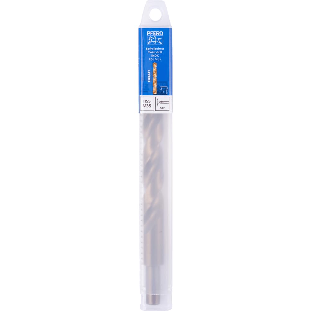PFERD HSS Twist Drill 5/8" M35 (Co5) INOX 135° Split Point Jobber-Length Premium Cobalt Drill Bits for Tough Materials, Stainless Steel, Non-Ferrous Metals (Pack of 1) - Part 20073