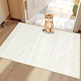 Area Rug 2x3 Entryway Rug, Washable Geometric Boho Area Rug, Non-Slip Non-Shedding Soft Low-Pile Indoor Door Mat, Small Throw Rug for Bedroom Kitchen Entryway (Beige,2' x 3')