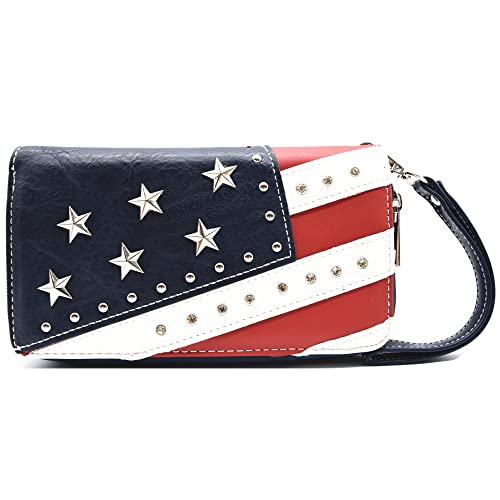 WESTERN ORIGIN American Flag USA Patriotic Purse Stud Handbag Stars and Stripes Women Shoulder Bag Crossbody Wallet Blue 5