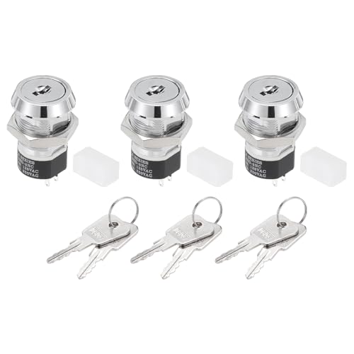 sourcing map 3Pcs 19mm 2 Positions 2NO 2NC Electric Key Lock Push Button Switch