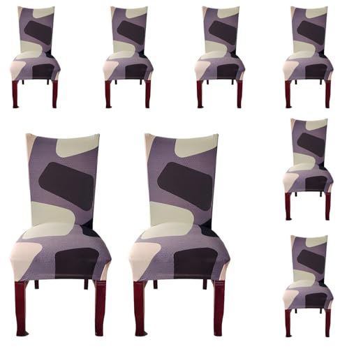 Image of Styleys Chair Covers for Dining Room, Stretch Dining Chair Cover, Washable Spandex Kitchen Chair Slipcovers (Set of 8, Purple Bricks Pattern, SD3226)