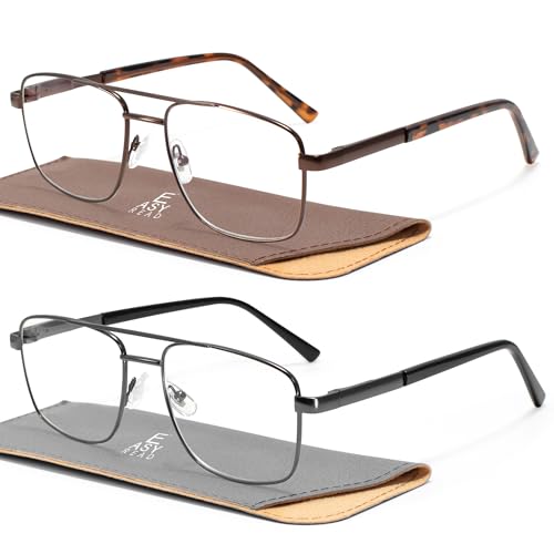 EASY READ Aviator Reading Glasses for Men,Blue light blocking Readers Men Metal Eyeglasses with Spring Hinge(Magnification 3.00,Gunmetal/Brown)