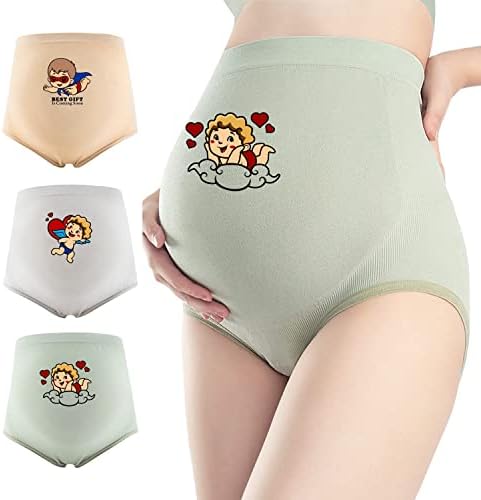 Shindn Maternity Underwear Funny Slogan High Waist Over Bump Seamless Support Maternity Panties Pregnancy Clothes (XL, pack of 3)