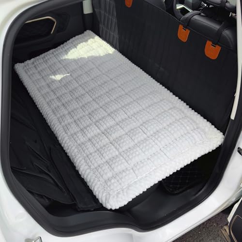 Dog Bed for Car Backseat, Non-Slip Pet Mat Furry Back Seat Blanket for Dogs, Washable Seat Cover for Backseat Extenders (White, 24.8x54 inch)