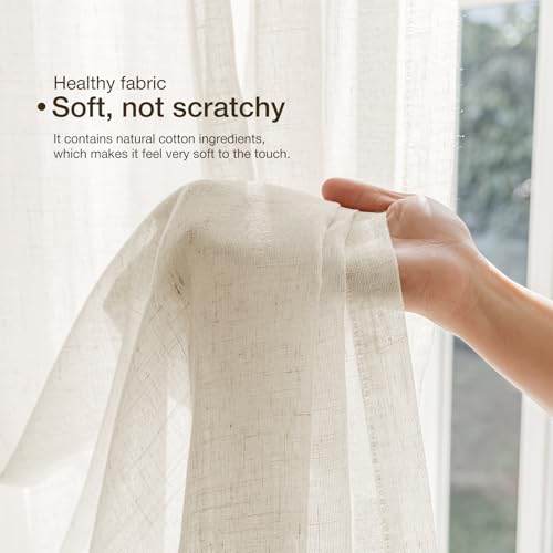 Anmao Natural Linen Curtains for Living Room 90 Inch Length 2 Panels Set, Light Filtering Semi Sheer Window Curtain Drapes for Bedroom with Curtain Rings and Clips, 52Wx90L, Ivory by Anmao - Image 6