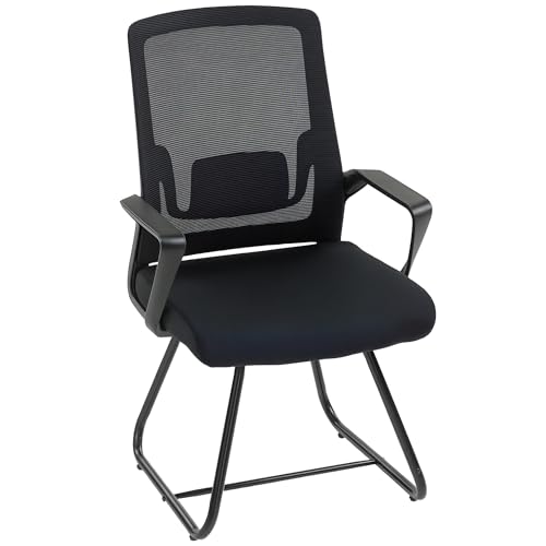 HOMCOM Chaise de Bureau Ergonomique sans roulettes, Chaise de conférence avec Dossier en Maille, Soutien Lombaire, accoudoirs et Base en Acier, 57 x 56 x 97 cm, Noir