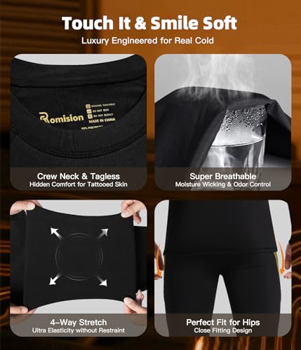 Image of romision Thermal Underwear for Men Stretch Fit, Fleece Base Layer Top & Bottom Set, Insulated Long Johns for Cold Weather Hunting