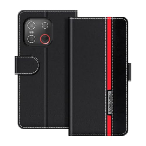 UOGNADGD Lederhülle Kompatibel mit Emporia.ME 7 Klappbares Portemonnaie-Hülle mit Magnetverschluss Ständer & Kartenfächern stoßfestem Schutz (Schwarz)