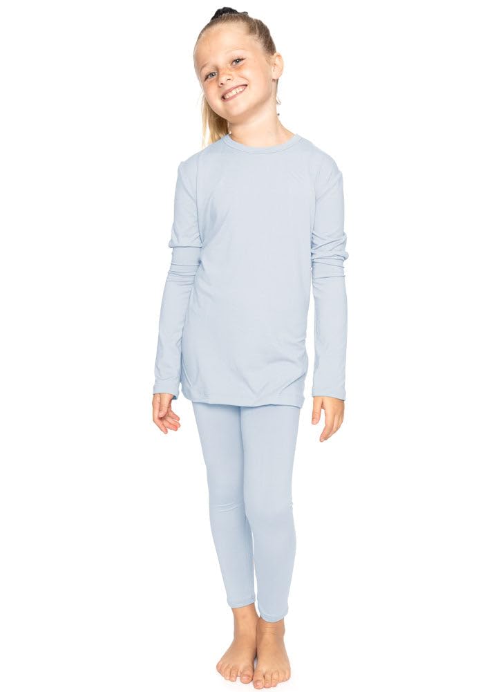 STRETCH IS COMFORT Girls 2 Piece Hoodie Short Sleeve Long Sleeve Crew Neck Top and Leggings Set Kids Thermals Underwear Set