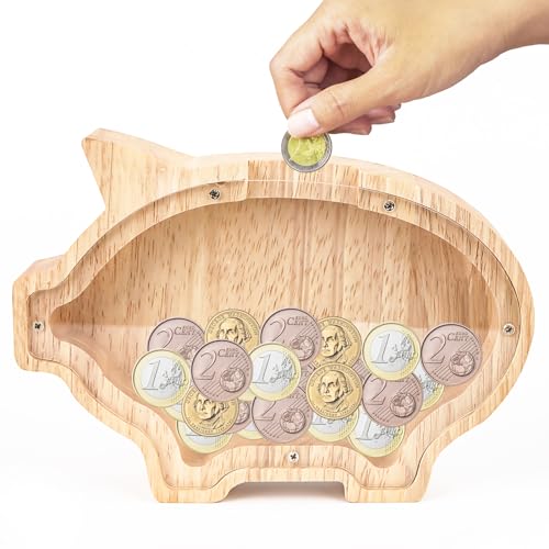 Wooden Money Box for Kids, Piggy Bank Money Box for Kids, Money Box Personalized, Creative Piggy Bank for Birthday Gift Decoration Living Room