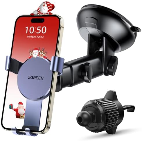 UGREEN Car Phone Holder Mount Gravity [Auto Lock & Release] Windscreen Dashboard Suction Cup Air Vent Mobile Phone Holder for Car Window Cradle Compatible with iPhone 15 14 13 12 11 Pro Max Xs XR X