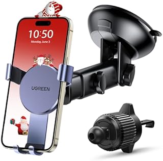 UGREEN Car Phone Holder Mount Gravity [Auto Lock & Release] Windscreen Dashboard Suction Cup Air Vent Mobile Phone Holder for Car Window Cradle Compatible with iPhone 15 14 13 12 11 Pro Max Xs XR X