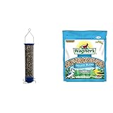 Droll Yankees Whipper Squirrel-Proof Bird Feeder with Collapsible Perches, 5-Pound Seed Capacity, Blue & Wagner's 13008 Deluxe Wild Bird Food, 10 lb Bag