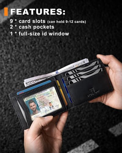 Wallet for Men, Leather Bifold Men's Wallet with RFID Blocking, Cash Slots, ID Window2