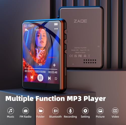 Image of 64GB MP3 Player with Bluetooth5.3, 2.4-Inch HD Full Touch Screen, Portable Lossless Sound Music Player with HD Speaker, mp3 with FM Radio Recording e-Book, Record, Earphone Included