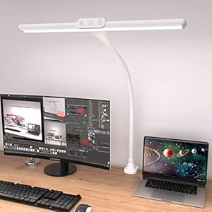 Hokone Lampe de Bureau LED Puissante avec Pince, Lampe de Table Architecte 9W à Commande Tactile avec 5 Modes de Couleur et 5 Luminosités,Fonction Mémoire，Blanc,Pour étudier, Travailler