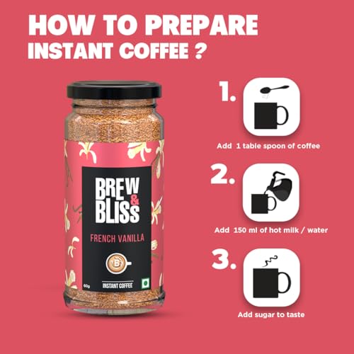 Image of Brew & Bliss French Vanilla Coffee | 60g | Flavored Instant Coffee Powder | Drink Intense Hot & Cold Cafe-style Coffee at Home