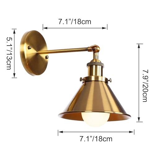Image of Kiven Battery Operated Wall Sconces 1-Light,Vintage Wall Lights with Rechargeable Bulb,Dimmable Wall Lighting Fixtures for Painting Bedside Vanity Desk, Gold Finish