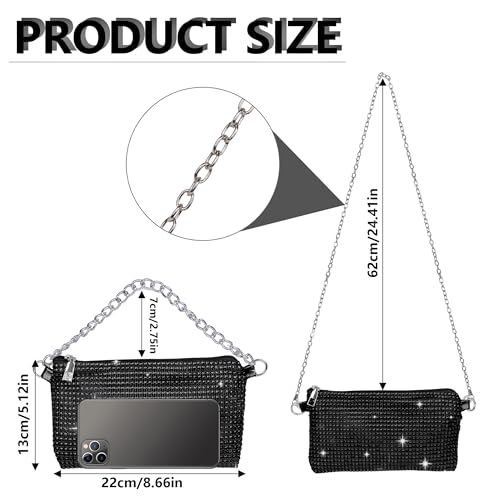 Women Crossbody Bag Rhinestone Bling Evening Clutch Bag,Ladies Handbag Glitter Messenger Bag Sparkly Rhinestone Purses,Women's Bling Shoulder Bags for Banquet Wedding Party,Black2