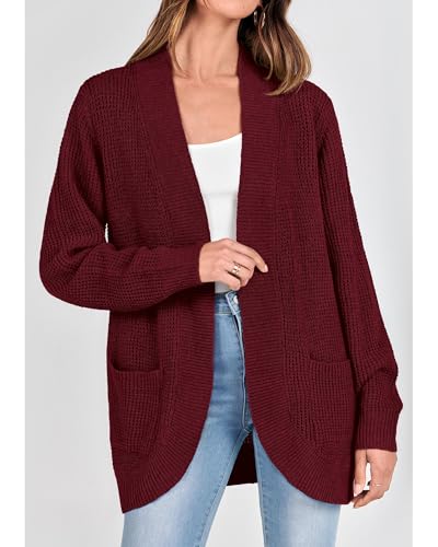 Image of KIRUNDO Cardigan Sweaters for Women 2024 Fall Open Front Long Sleeve Loose Lightweight Knit Sweater Coat with Pockets