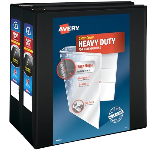 Image of Avery Heavy-Duty View 3 Ring Binder, 4 inch One Touch Slant Rings, Holds 8.5 inch x 11 inch Paper, 2 Black Binders (79874)