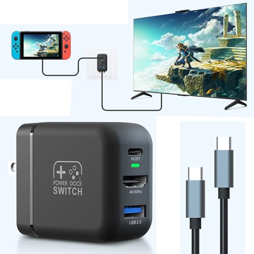 TreasLin Switch Dock Charger 30W Charger Dock for Switch OLED Portable Dock Adapter with USB C 3.1 Port for Switch TV Dock 4K 60Hz Output Power Supply Dock for Swtich USB Hub, Black