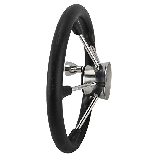Yaegarden 11 Inch 5 Spokes Boat Steering Wheel, Stainless Marine Wheel with Black Foam Grip & Turning Knob