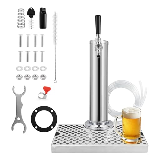 Single Tap Kegerator Tower Beer Tap Tower with Stainless Steel Beer Drip Tray, Pre-installed Draft Beer Keg Tower with Kegerator Parts Keg Drip Tray for Homebrew by Hilangsan - Used condition - Image 8