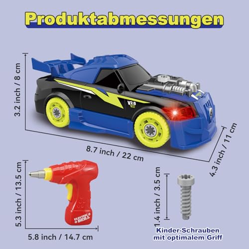 Pup Go Auseinander Nehmen Auto für Kinder 3+ Jahren, 26-teiliges Spielzeug mit Elektrische Bohrmaschine, Einfach Ihr Zusammenzubauen, Geschenke für Jungen Mädchen (4 Ersatzschrauben Enthalten)