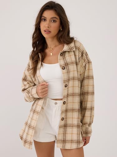 ZAFUL Women's Plaid Long Sleeve Shirt Button Down Thin Jacket Casual Flannel Plaid Shacket with Pocket2