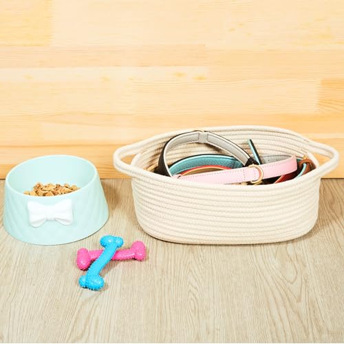 Image of MINTWOOD Design 5-Piece Storage Baskets for Organizing, Small Woven Rope Baskets for Storage and Shelves, Dog Cat Toy Basket Box, Pantry Bathroom Organization Bins, Nightstand Organizer, Beige