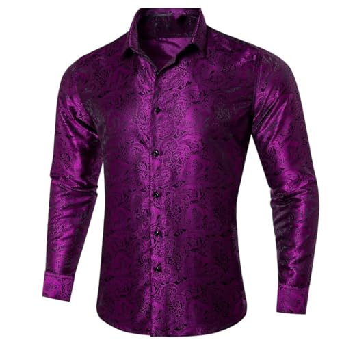 Men's Luxury Paisley Printed Long Sleeve Shirts for Wedding Prom Button Down Collar Dress Shirt