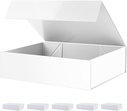 Miniatura 136 de PACKHOME Caja de regalo de 11.5 x 8 x 2.5 pulgadas, caja resistente para camisas con tapa magnética para múltiples ocasiones (blanco brillante) 11 x