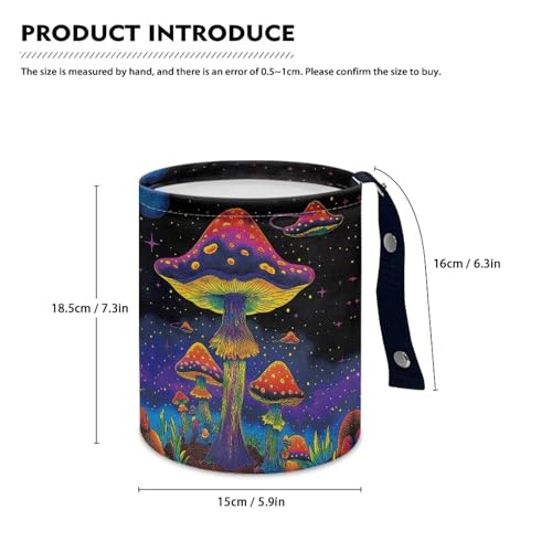 Image of Colorful Mushrooms Garbage Can - Small Trash Can with Leak Proof Liner and Hanging Strap - Portable Car Organizer