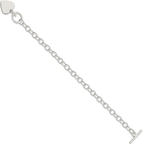 Miniatura 5 de JewelryWeb - Pulsera de plata de ley 925 con dije de corazón grabable y eslabones Rolo - Cierre de palanca - 7.5 o 8.5 pulgadas - Pulsera de corazón