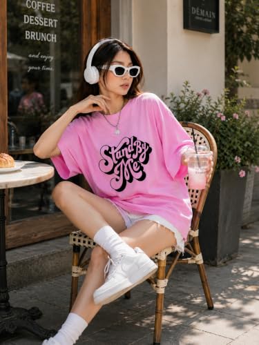 Image of London Hills Oversized Tshirt for Woman | t Shirt for Woman Oversized Fit Printed Round Neck | Tops for Woman's | Women t Shirt Loose Fit Drop Shoulder | t Shirts for Women | Western Tops